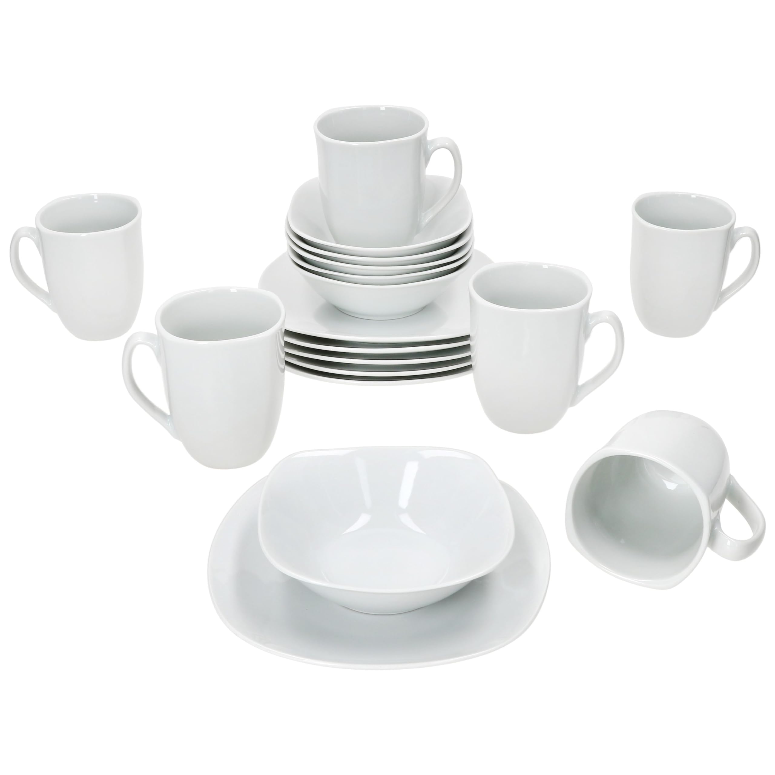 MamboCat Lotta 12-delig tafelservies, wit porseleinen servies voor 6 personen, 6 x soepborden en 6 x platte borden, eetborden en diepe borden voor salade en pasta, borden voor ontbijt, lunch en