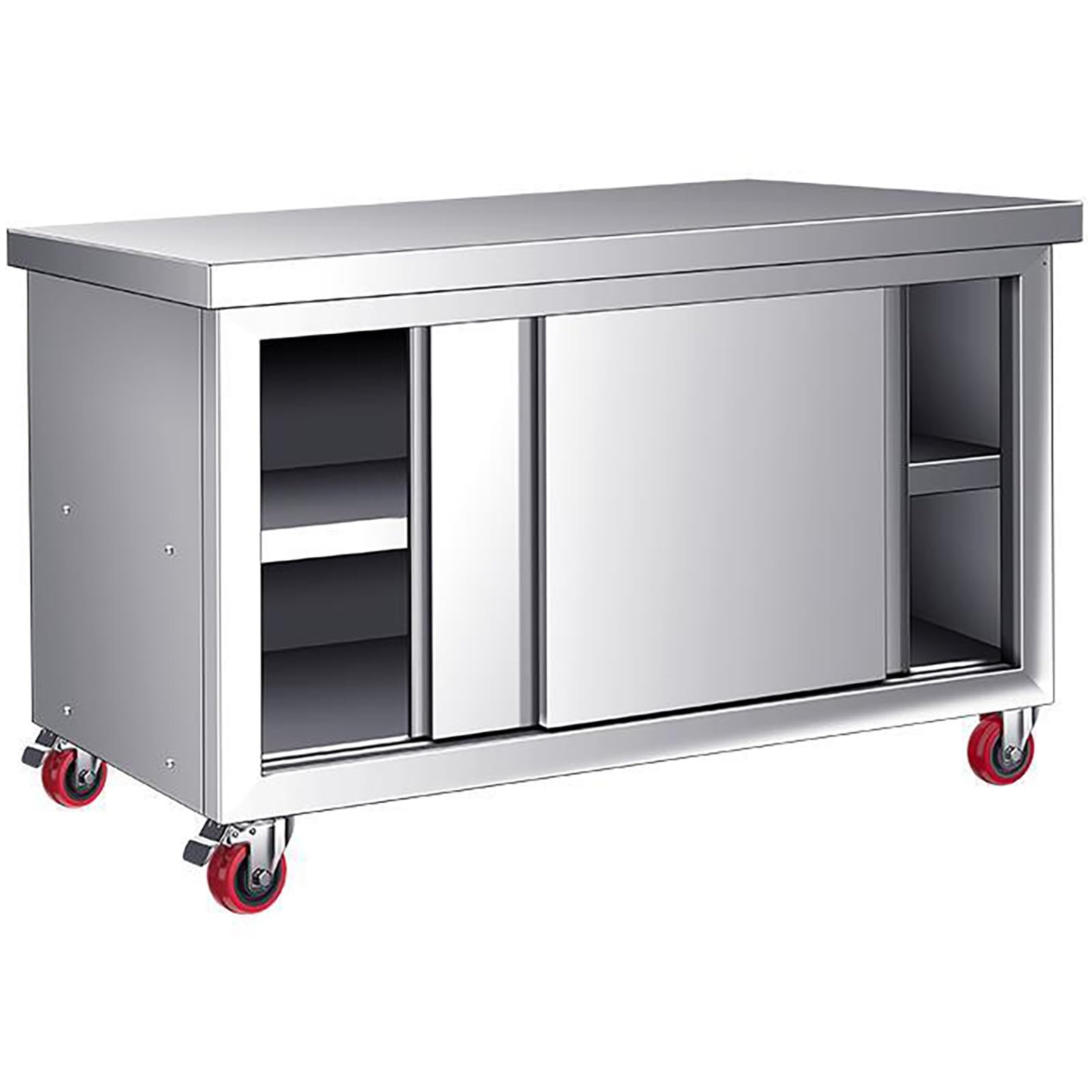 Stainless Steel Work Table with Sliding Doors, Commercial Kitchen Prep Table Heavy Duty Workbench W/Cabinet, Multifunctional Practical Work Table with