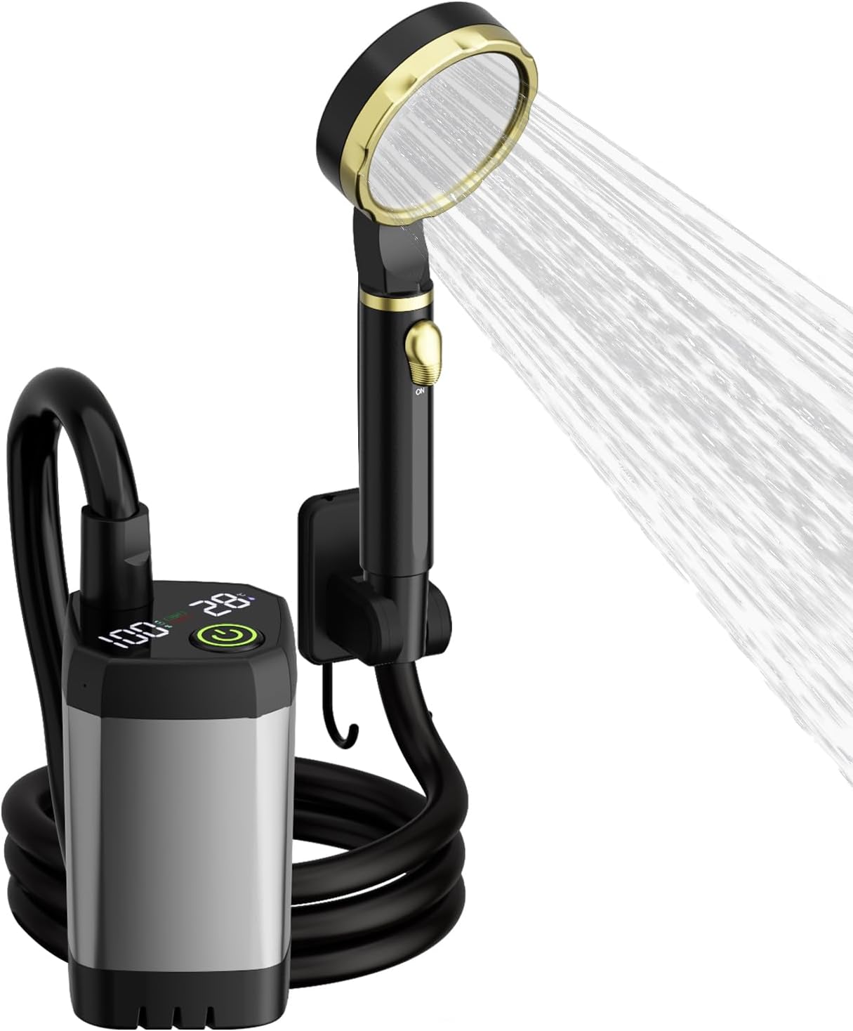 Portable Shower for Camping, [Long-Lasting] 7800mAh Rechargeable Camping Shower with Intelligent LED Display, 4 Spray Modes, IPX7 Waterproof Outdoor Camp Pump for Hiking, Travel, Car, Pet