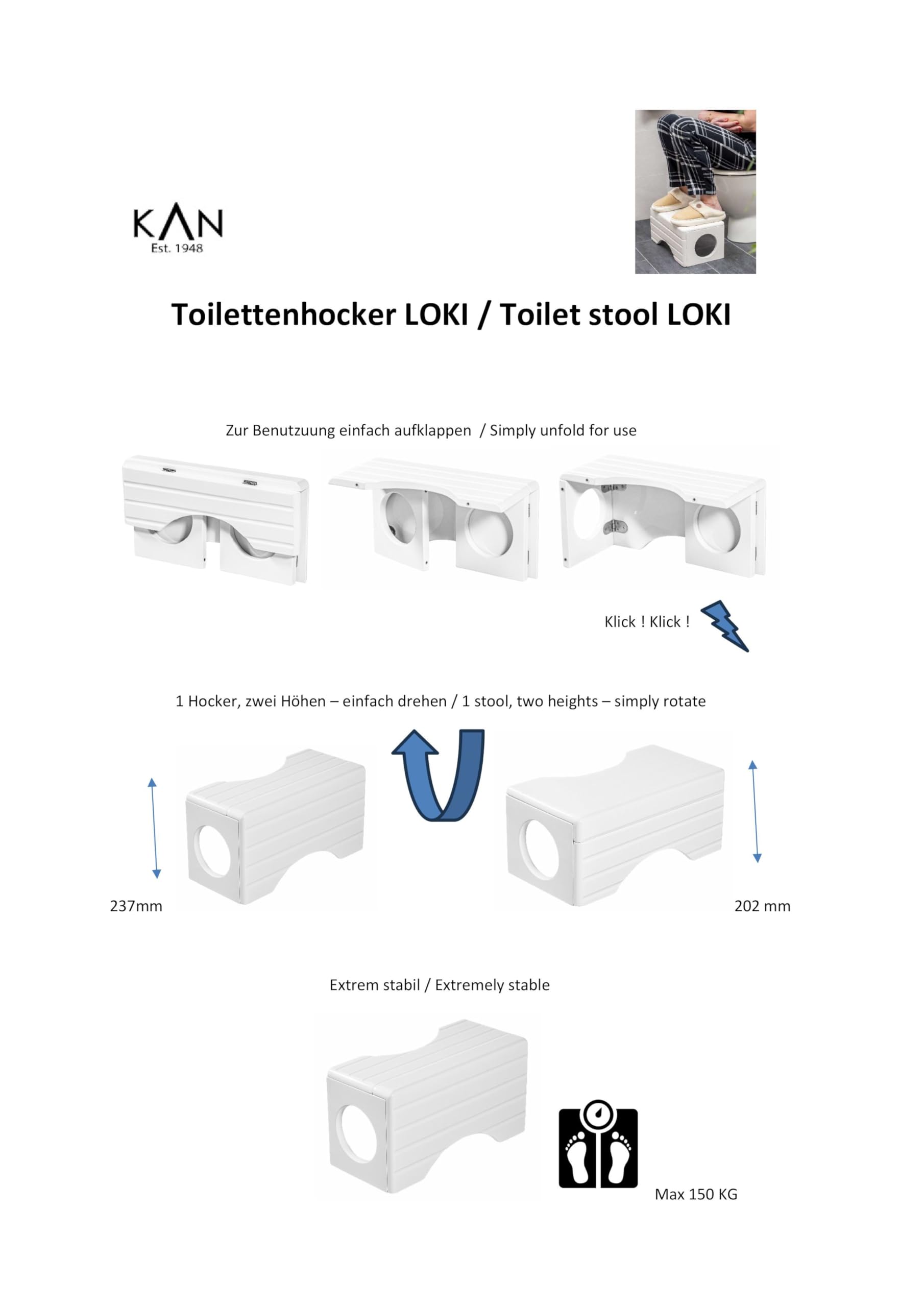 KAN Loki taboret toaletowy dla dorosłych – taboret toaletowy drewniany – taboret łazienkowy – taboret toaletowy – taboret toaletowy składany – taboret toaletowy dla dorosłych