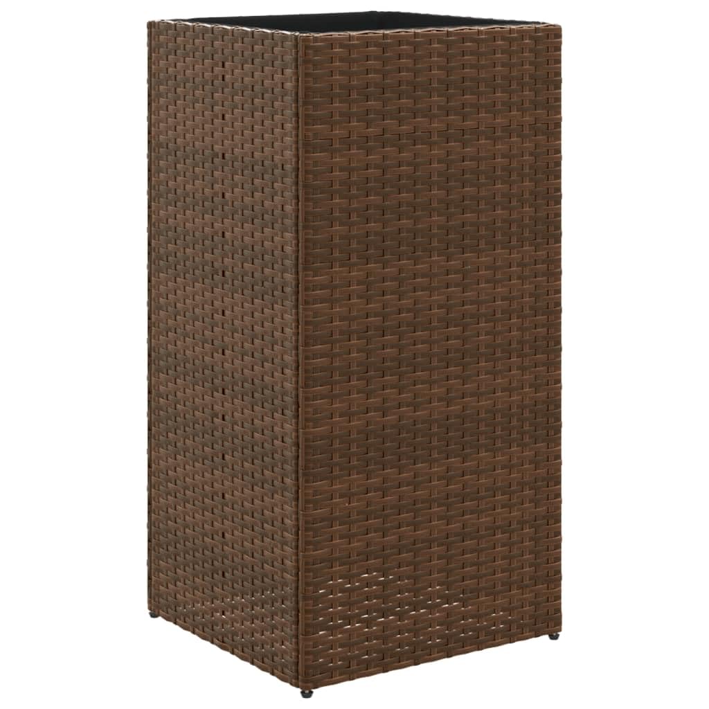 Donice ogrodowe 2 szt brązowe 40x40x80 cm rattan PE zestaw skrzynek balkonowych na kwiaty z wkładem z włókniny odporny na warunki atmosferyczne