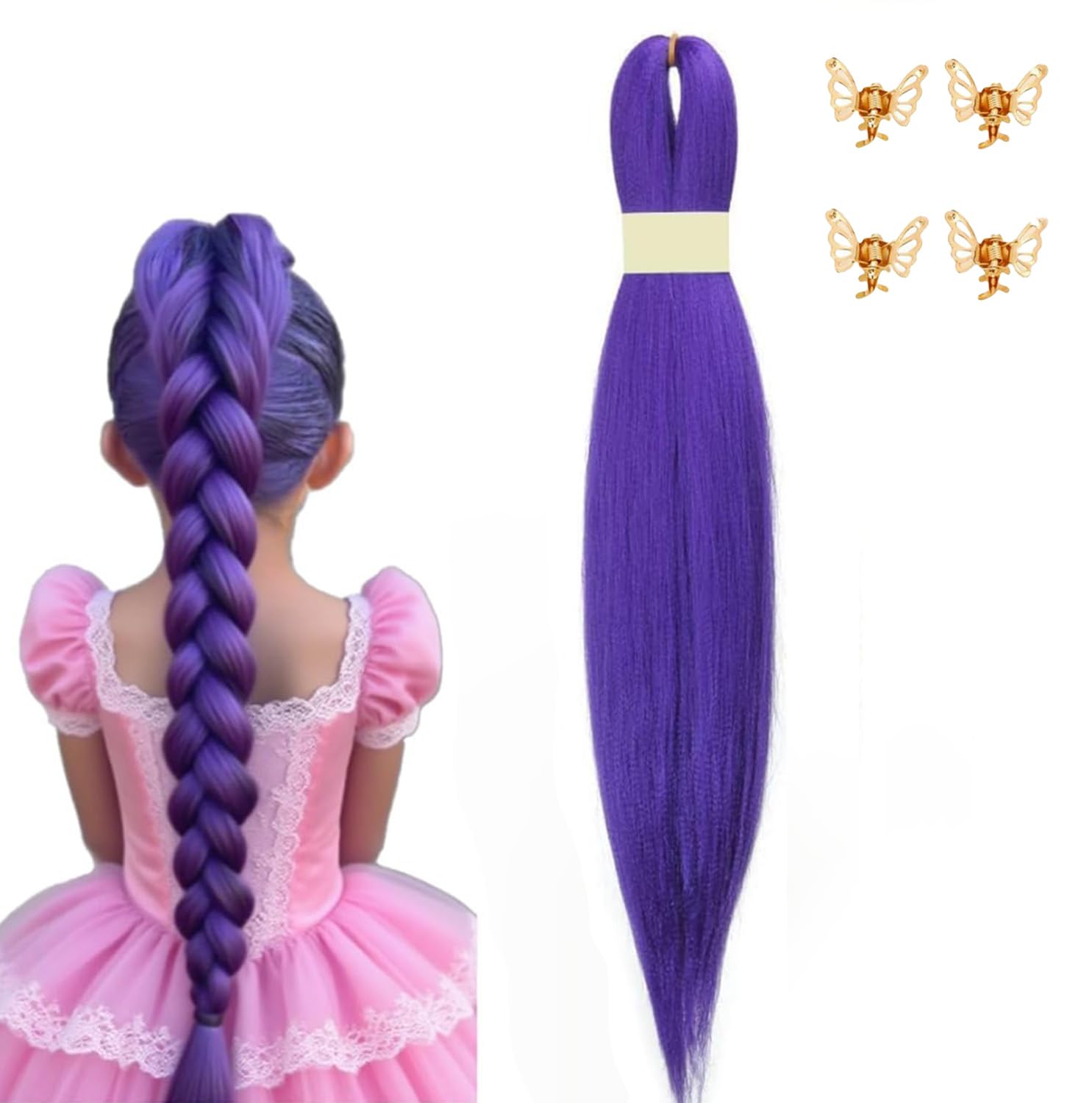 Purple Hair Extensions, Vibrant Purple Hair Wig With 4 Golden Butterfly Clips, Suitable For Cosplay, Fashion Events And Social Media Styling-picture-31