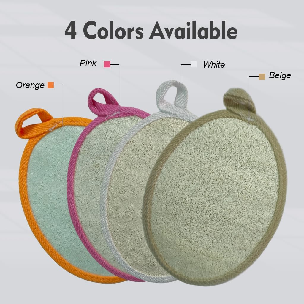HVB Natural Loofah Exfoliating Bath Sponge, Made from Natural loofah, Unisex, Suitable for Both Facial and Body Cleansing – Pack of 4 (1 Box)