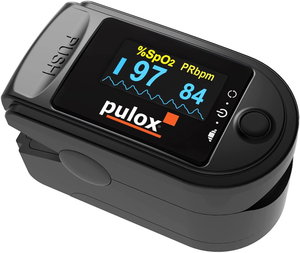 PULOX PO-200 Solo Pulse Oximeter Blood Oxygen and Pulse Sensor Heart Rate Monitor with OLED Display Black