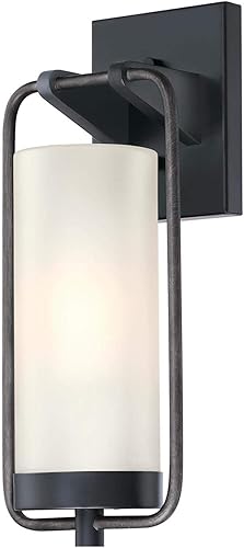Westinghouse 6114400 Galtero - Lámpara de pared contemporánea de una sola luz para exteriores, negro mate y acabado de aluminio envejecido, vidrio