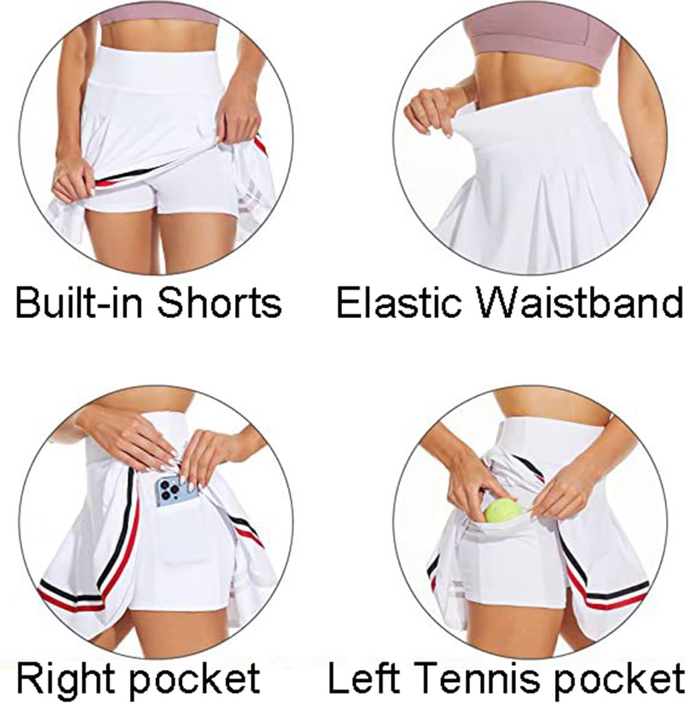 ThreeH Gonne da Tennis plissettate da Donna Gonne atletiche Casual con Tasche Pantaloncini incorporati Gonna Sportiva da Golf a Vita Alta