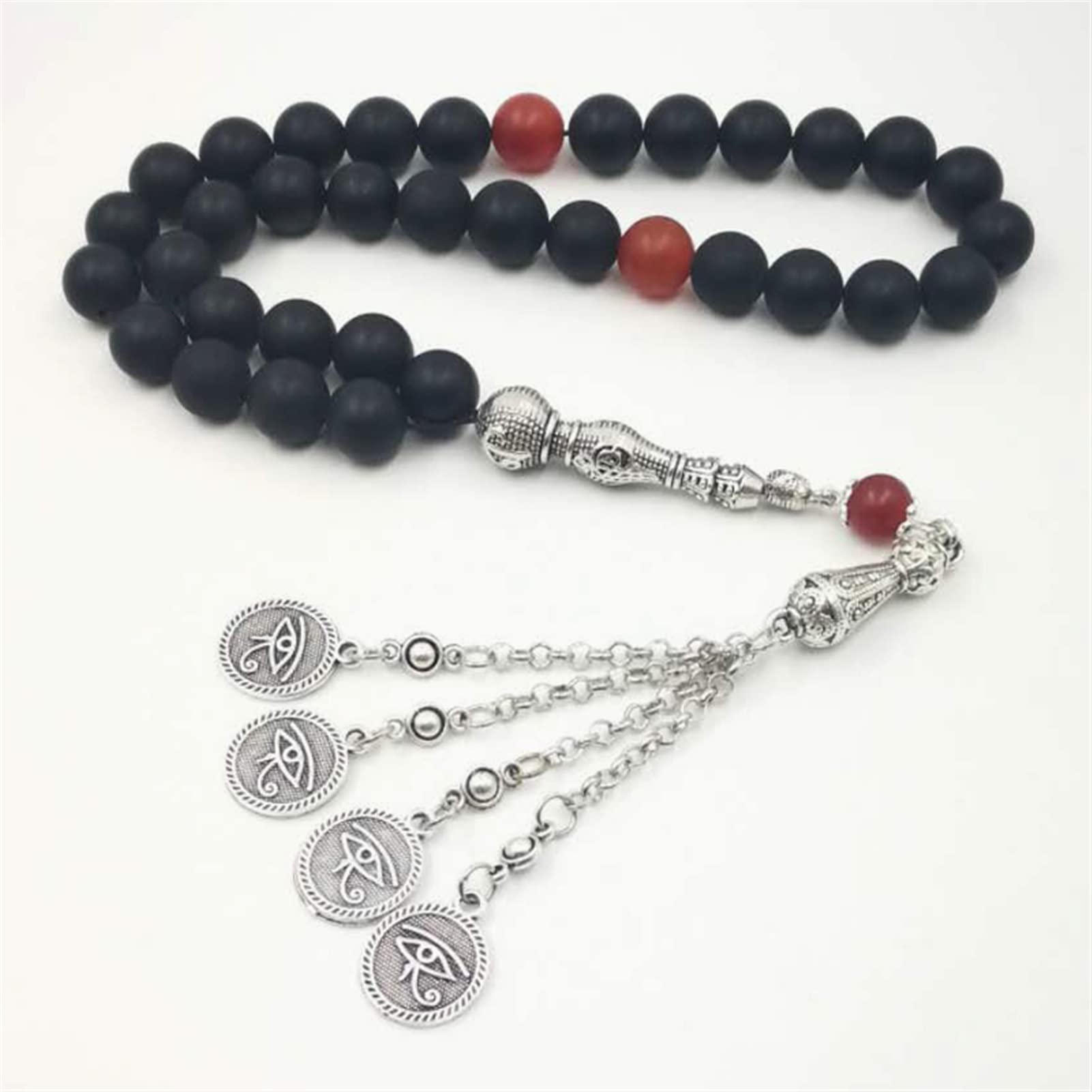 Tasbih perles de prière musulman en onyx noir et agate avec 66 grains de 12mm