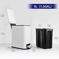 Vista 6 de Cubo de basura pequeño para baño con tapa, cubo de basura de 1.3 galones con cubo interior extraíble, cubo de basura delgado con tapa de cierre