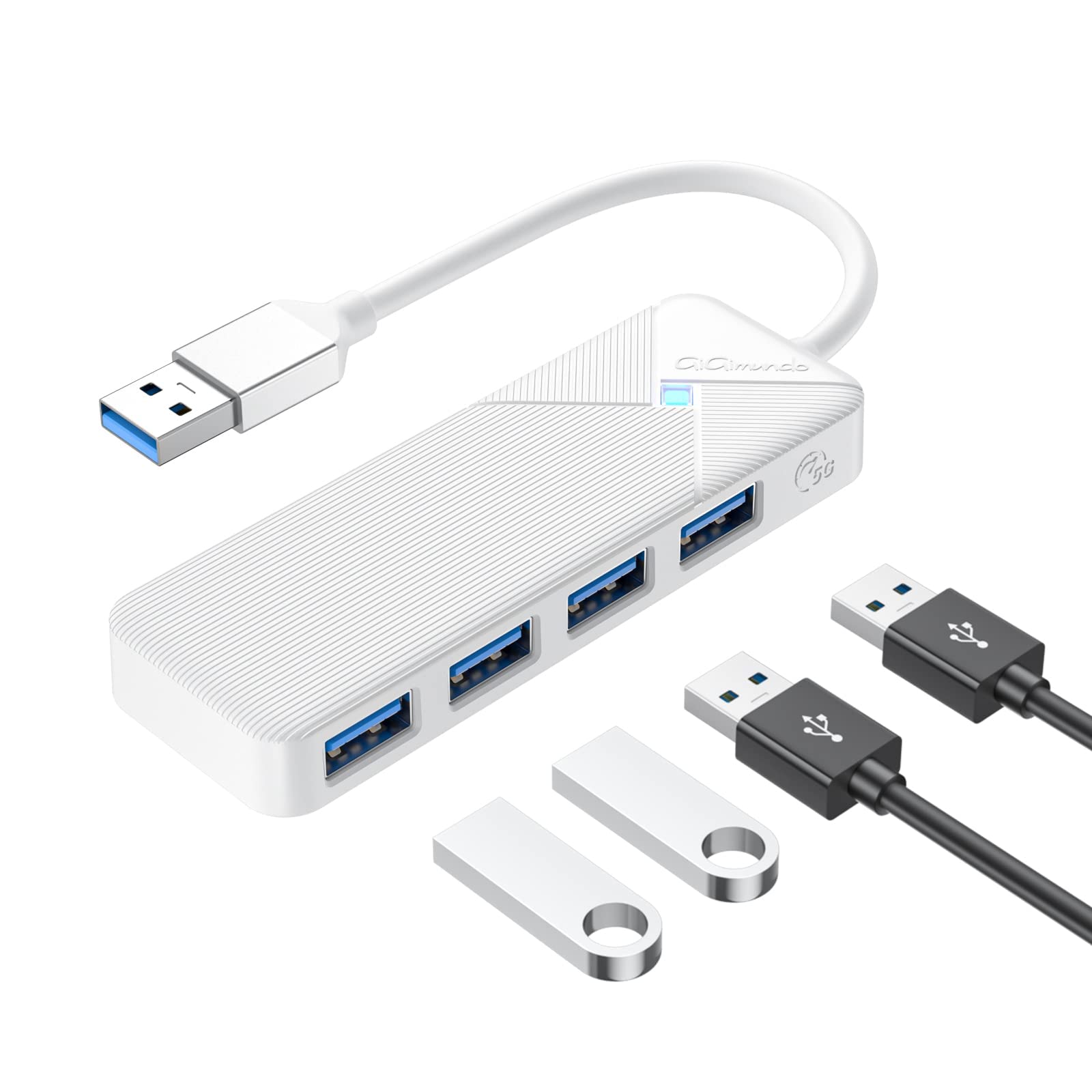 5Gbps USB 3.0 Hub, Multi 4 Ports USB Splitter USB Expander for Laptop, Computer, PC, PS4, Xbox, Printer, Keyboard, Mouse, Compatible with Windows, Mac OS, Linux (White, 15cm)