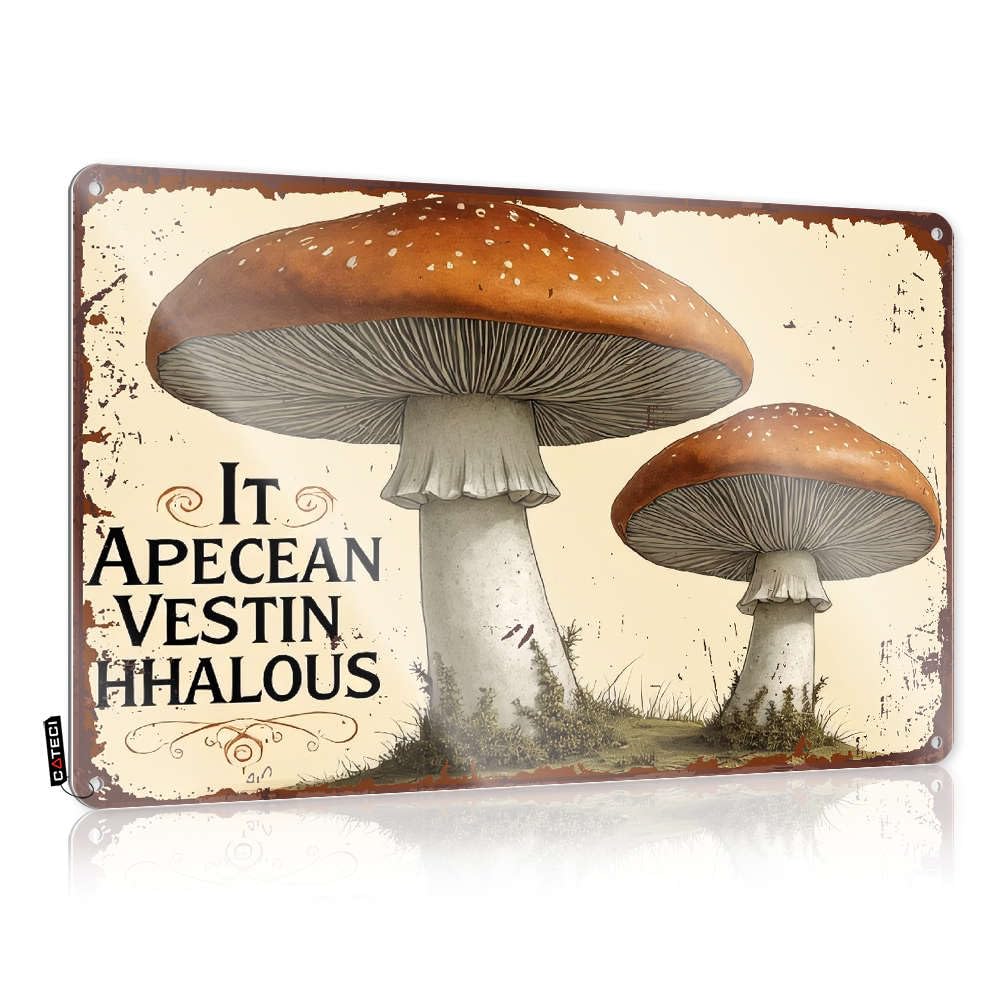 Vintage Records Wall Decor Tin Sign Fun - Two Mushrooms With Spotted Caps. / Welcome Highland & Metal Signs For Outside Home(30X40CM)