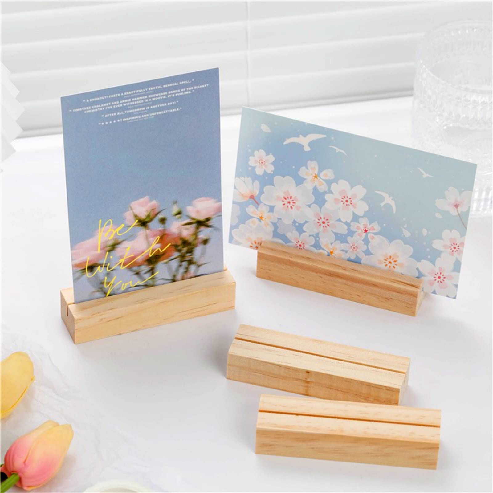 20 Porte-Cartes En Bois Naturel - Support Pour Cartes De Table Mariage, Menu, Photo - 6x1,8x1,6 Cm