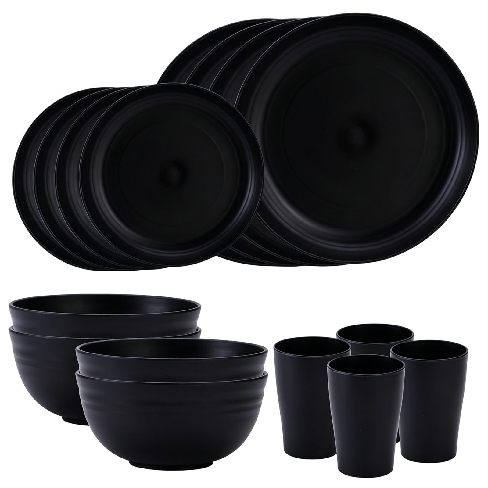 alloneslife 16 Pcs Natural Fiber PP Tableware Set Resistant to 120C Dishwasher Safe for Family Use Space Saving Storage Set