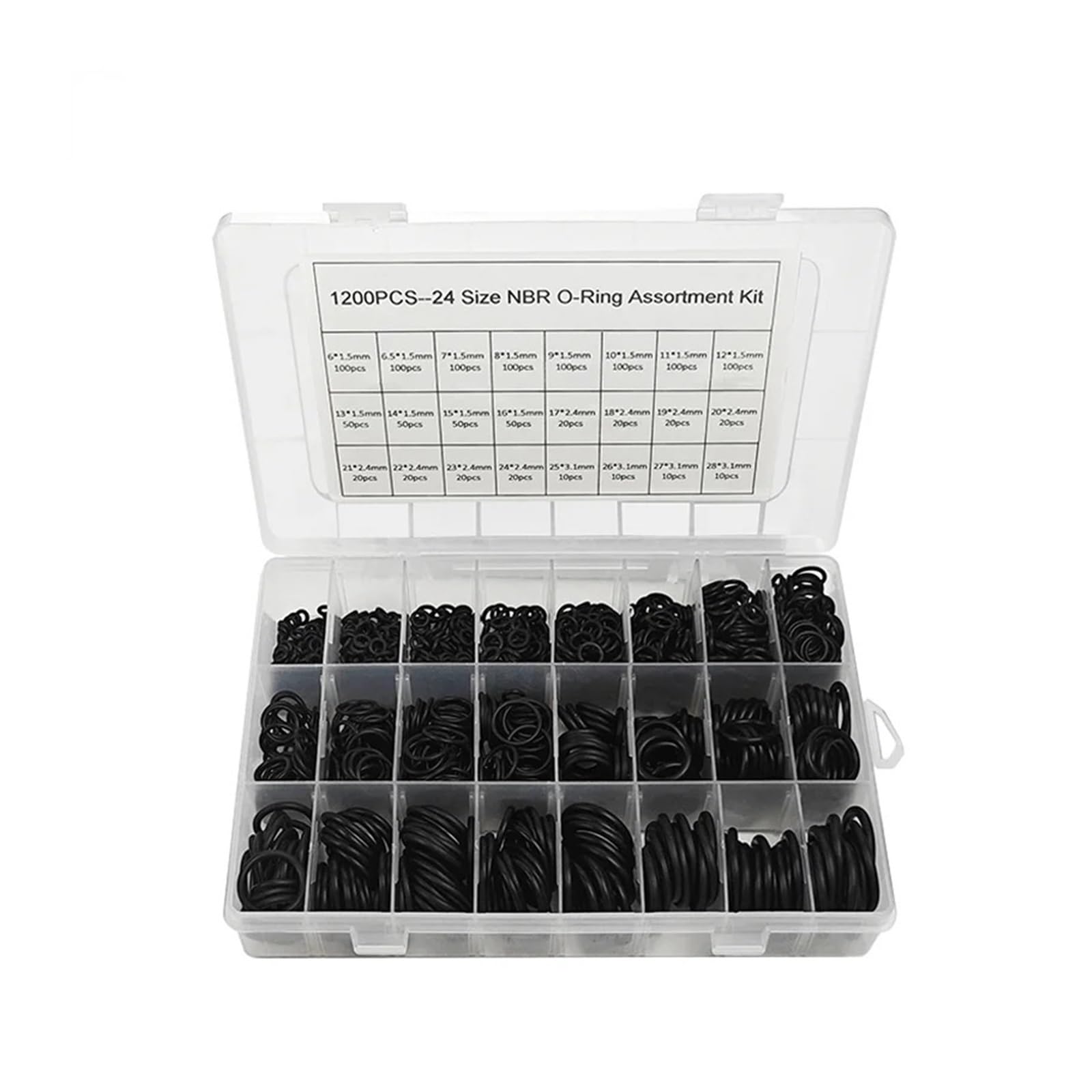 1200 unids/set juntas tóricas de goma for arandelas, surtido de estanqueidad, juntas tóricas de diferentes tamaños con juego de caja plástica