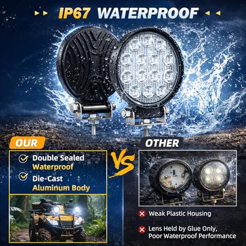 Image of ZMOON Round LED Off Road Lights Kit, 2PCS 4.5 inch 84W LED Flood Light Bar with 10FT Wiring Harness (2-Lead), Driving Fog Lights for Truck ATV UTV SUV Boat