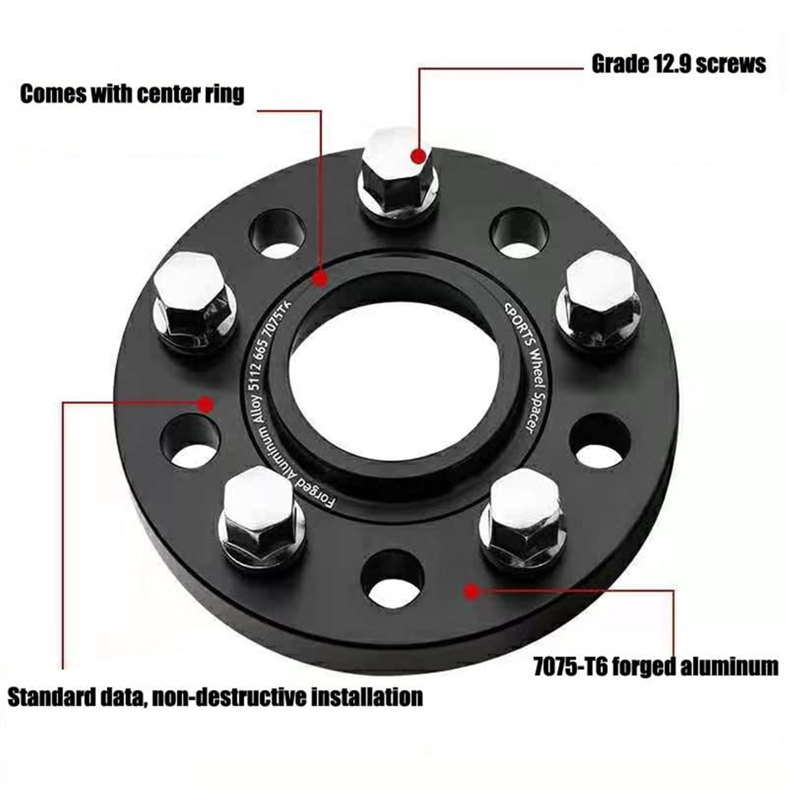 CEQUANA Dystanse kół 5x112 Hubcentric 66.6 Akcesoria samochodowe 20mm Aluminiowy adapter do kół, dla Benz, Fi, dla, Separadores samochodów Adaptery dystansowe kół centrowanych na piaście(BLACK