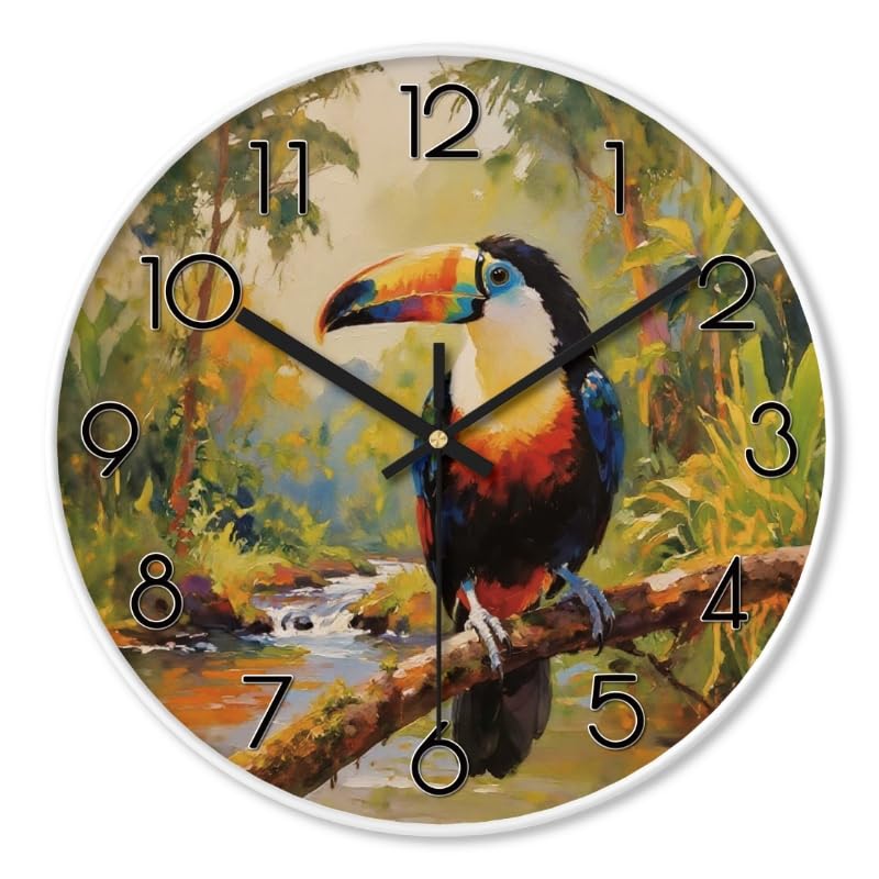 NUOVO 16 Zoll Dekorative Wanduhr mit Tukan-Motiv, 40 cm, Moderner Kunststil, Runde Wanduhr Batteriebetrieben, Dekorative Uhr für Küche/Schlafzimmer/Wohnzimmer/Büro