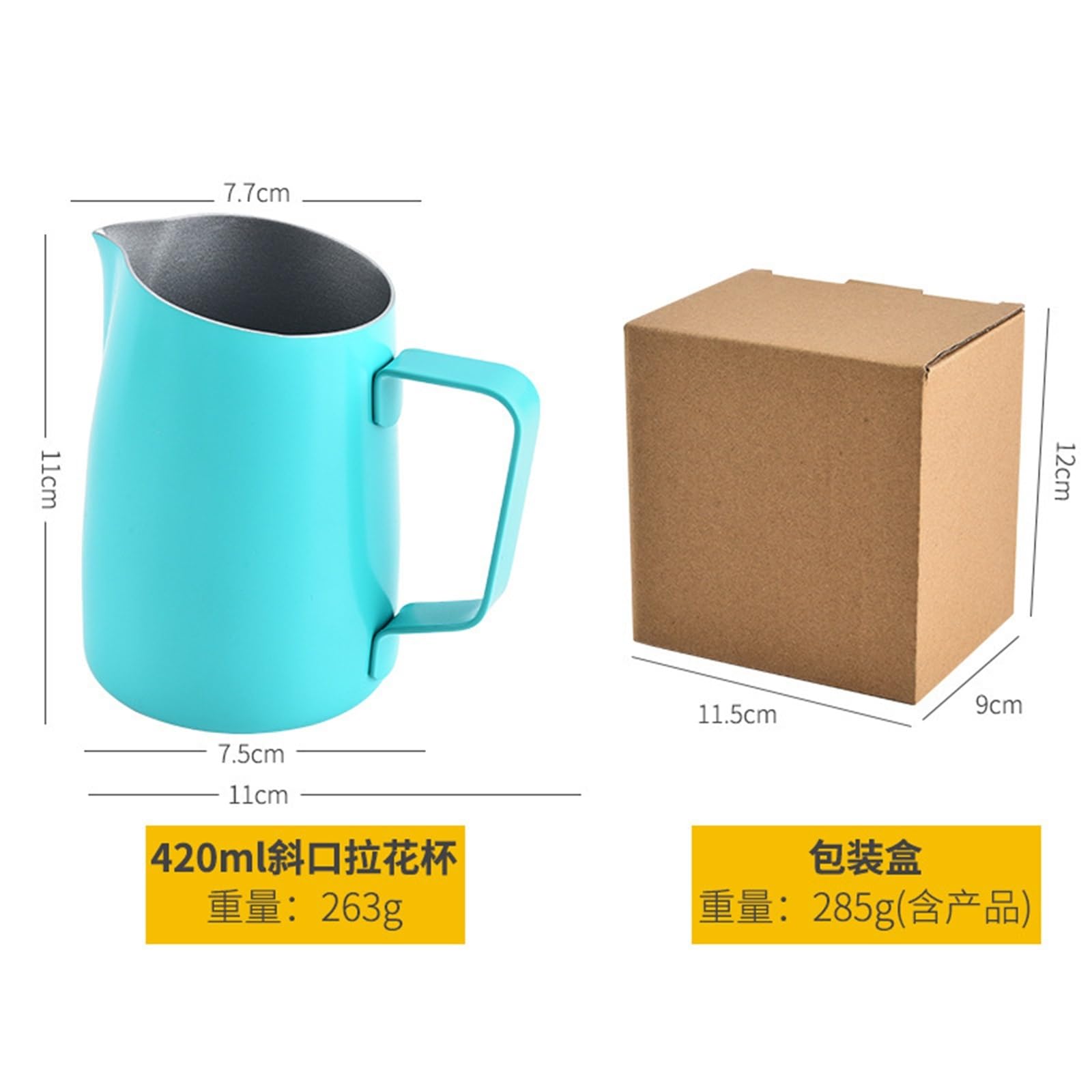 Jarra Para Espumar Leche Tazas de acero inoxidable con pico afilado, taza for espuma de leche, boca inclinada, cilindro de extracción de café, cilindro for espumar leche, utensilios for café(Black-420