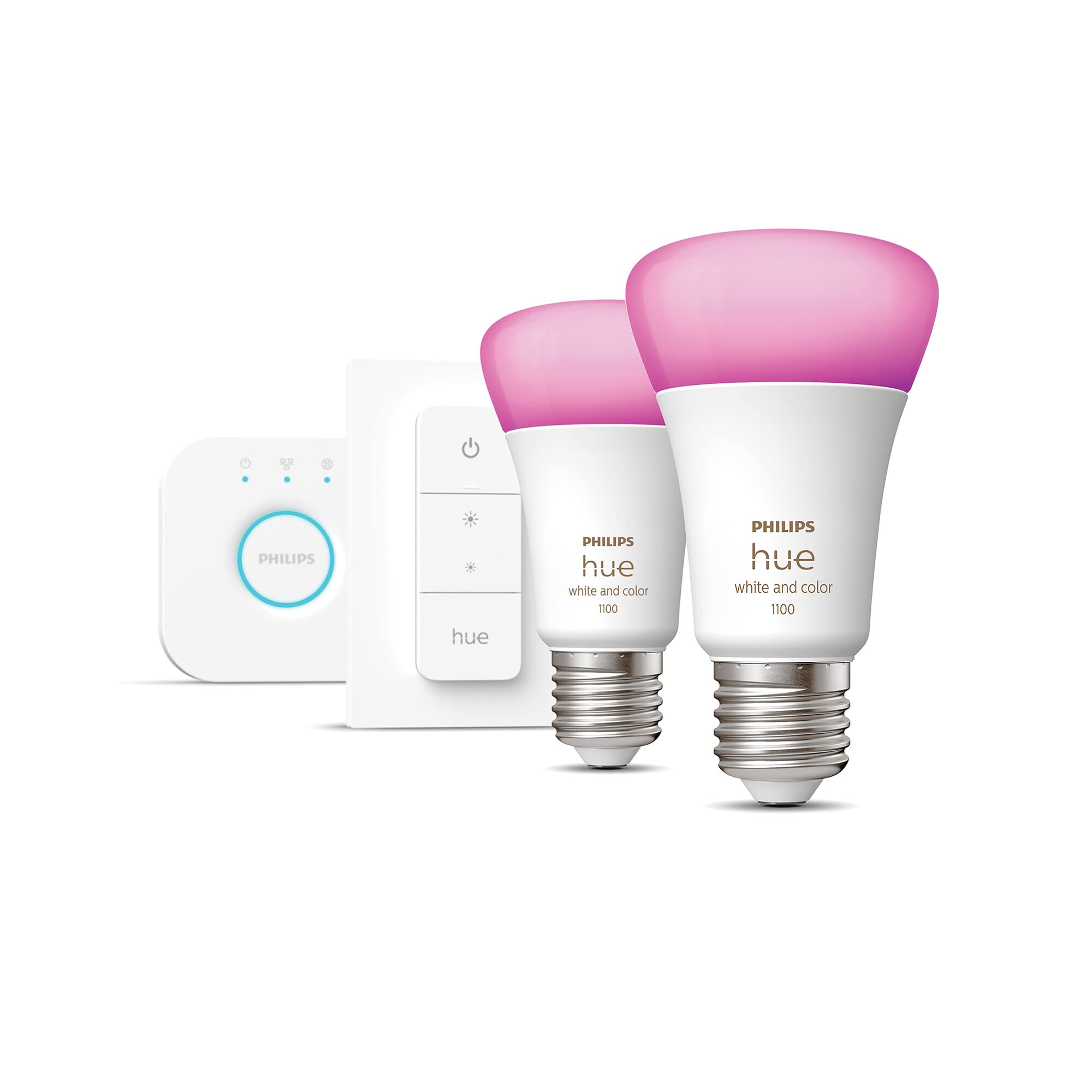 Philips Hue - Startkit 2xE27 + puente y regulador de intensidad - Ambiente blanco y color