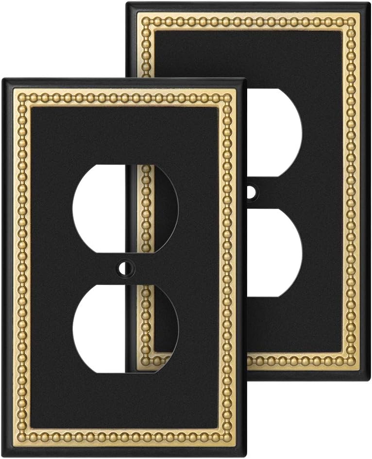 pearled frame decorative wall plate switch plate outlet cover single duplex 2 pack matte black dark golden amazon com