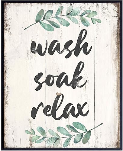 Wash Soak Relax Bathroom Decor - Bathroom Wall Art Decoration - Restroom Sign - Rustic Vintage Powder Room, Guest Bath Wall Decor - Bathroom Decor