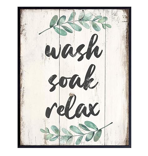 Wash Soak Relax Bathroom Decor - Bathroom Wall Art Decoration - Restroom Sign - Rustic Vintage Powder Room, Guest Bath Wall Decor - Bathroom Decor
