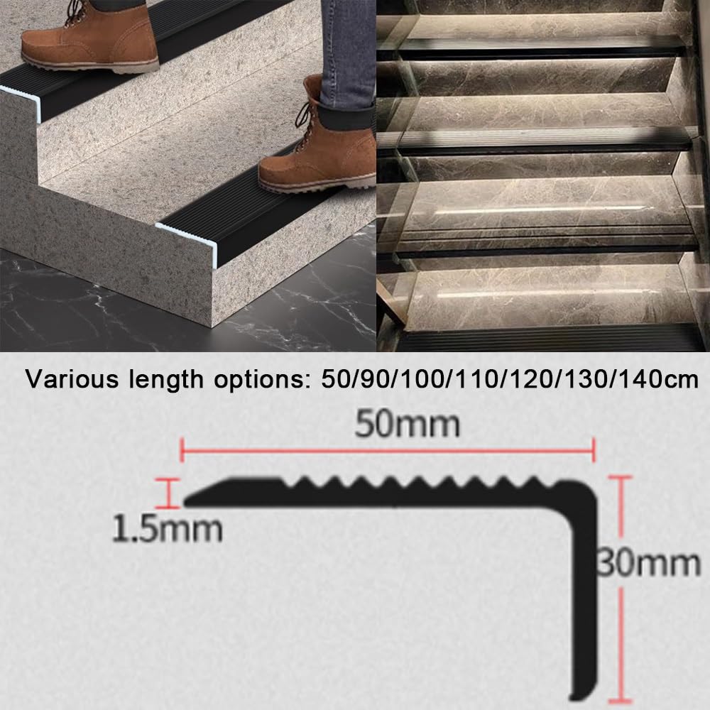 Antypoślizgowa aluminiowa listwa krawędziowa 91 cm 100 cm 122 cm na podczerwień L listwa do podłóg drewnianych i płytek 5 cm szeroki stopień Ed Protector czarny (L110 cm/43)