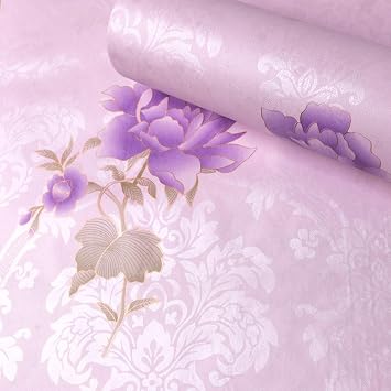 Emoyi Purple Floral Peel and Stick Wallpaper Backsplash Tiles Shelf Liner Paper for Cupboard Closet 17.7''x98''