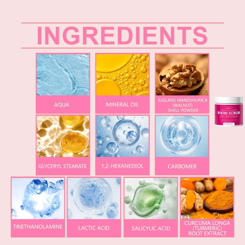 Gommage Corporel,2pcs Gommage Bikini avec 10% D'Aha+Bha et Curcuma pour le Maillot et Les Aisselles,Élimine les Poils Incarnés et les Imperfections Dues Au Rasage,100g