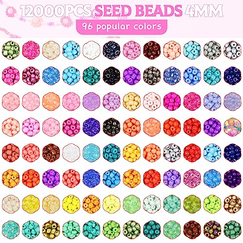 HYHJMISTY 12000PCS 4mm Glass Seed Beads for Bracelet Making Kit 96 Colors Pearl Beads for Jewelry Making for Bracelets Necklaces Earrings - Image 2