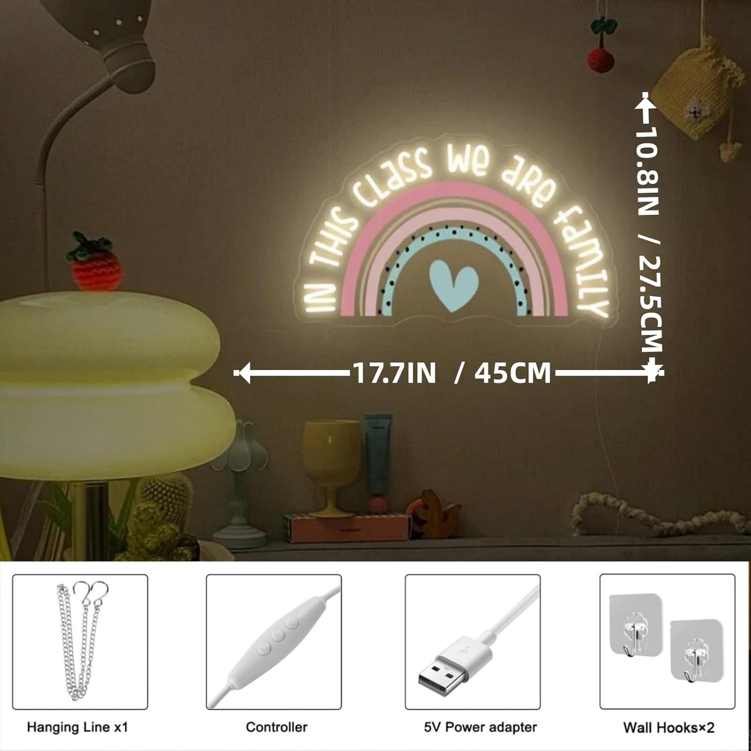 In This Class We Are Family Neon Sign, Back To School Gift, Classroom Decor, Teacher Gift Welcome Wall Decor, Cute Rainbow Sign, Reading Corner Decoration, Opening Season Theme Party Props