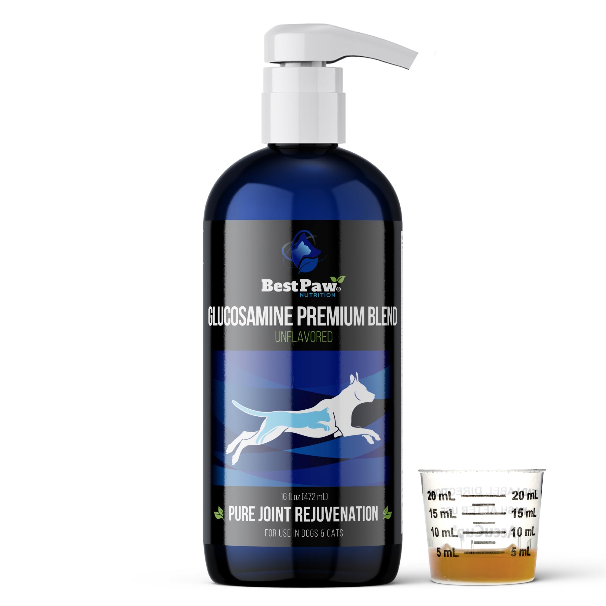 Unflavored Liquid Glucosamine for Dogs & Cats - Chondroitin, MSM, Hyaluronic Acid - Dog Arthritis Home Remedy - Joint Supplement for Hip & Joint Pain Relief Pets Love - 16oz