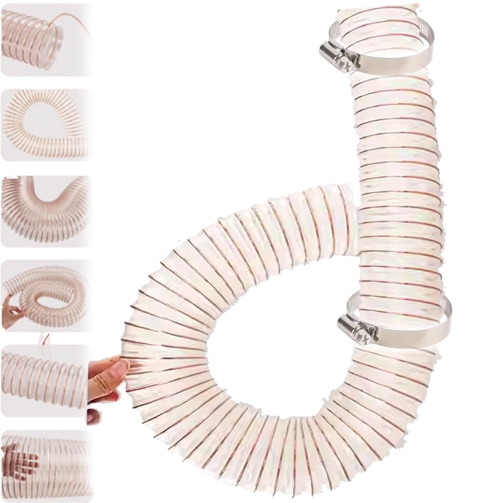 Tubo Flexible Tubo Secadora Manguera De Recolección De Polvo Transparente, Manguera Extractora De Humos De HVAC Con 2 Abrazaderas, Extensión De Manguera De Vacío De 10 5 3 M Para Ventilación De Secado