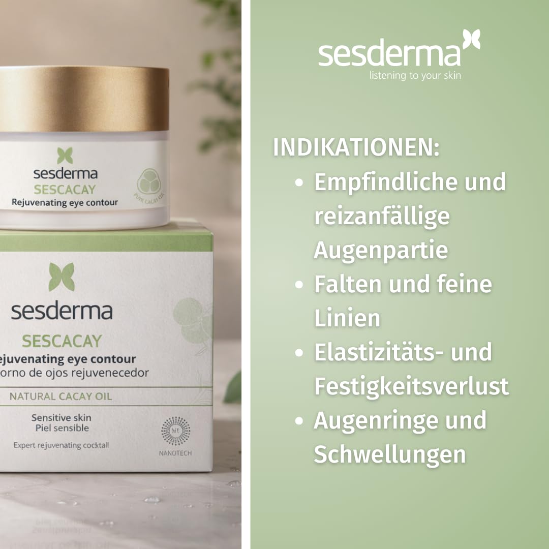 Sesderma SESCACAY Verjüngende Augencreme mit Cacay-Öl & HPR 30 ml - Anti-Aging Augenpflege gegen Falten, Schwellungen & Augenringe, Straffend, Beruhigend, mit Peptiden & EGF