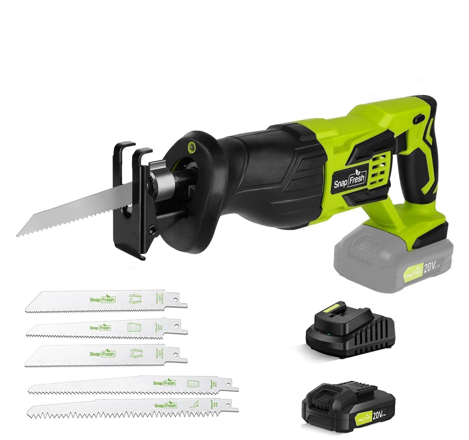 SnapFresh 20V Cordless Reciprocating Saw –3000 SPM, Variable Speed Trigger, Tool-Free Blade Change, LED Light, Lightweight & Compact for Wood, Metal,