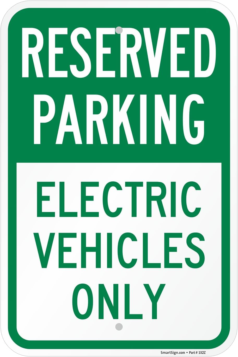 SmartSign 18 x 12 inch “Reserved Parking - Electric Vehicles Only” Metal Sign, 63 mil Aluminum, Green and White, Made in USA