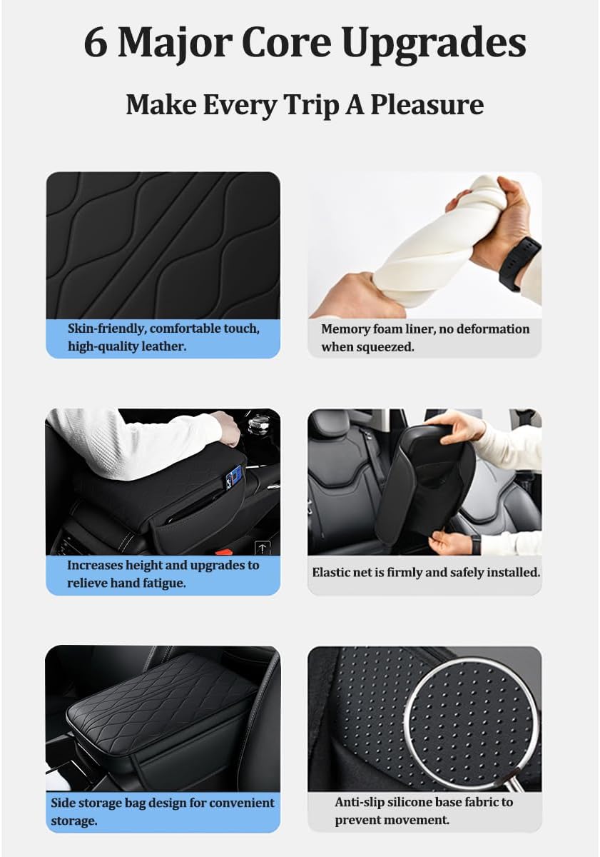 XUKEY Center Console Cover 12.6"x8.3" Leather Car Armrest Cushion Memory Foam Center Console Pad Organizer with Storage Bag Waterproof Elbow Pillow Armrest Seat Box Protector for Most Cars
