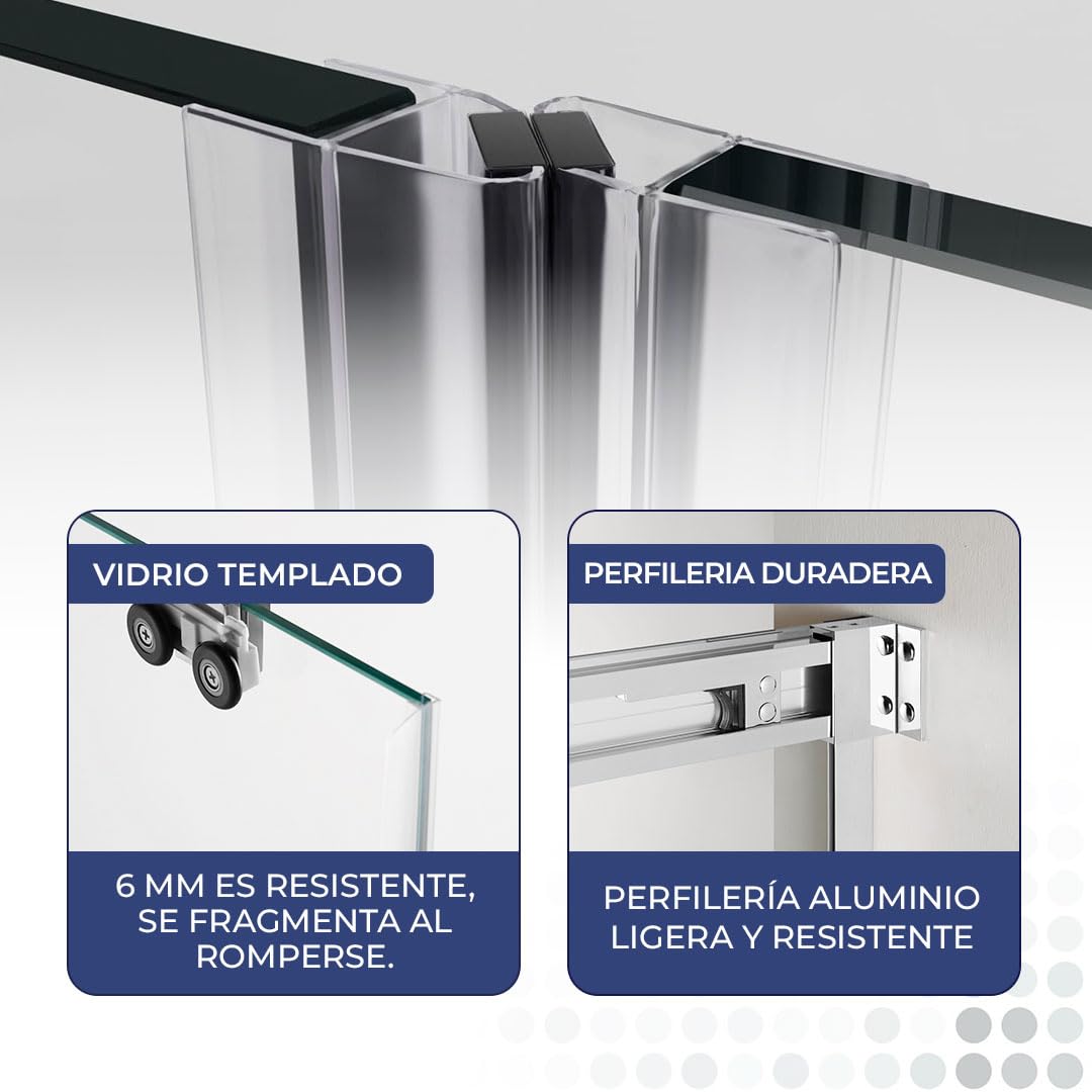 Mampara de ducha, fijos y abatibles combinables OPEN COMBI E | Cristales templados antical de 6 mm | Altura 195 cm | Perfilería aluminio (20+50/68,6-72,6 cm)