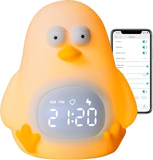 Kids Alarm Clock with Night Light, APP Control, Toddler Sleep Trainer, Wake Up Light Silicone Touch Multi-Color Lights for Bedroom Decor, Cute Chicken