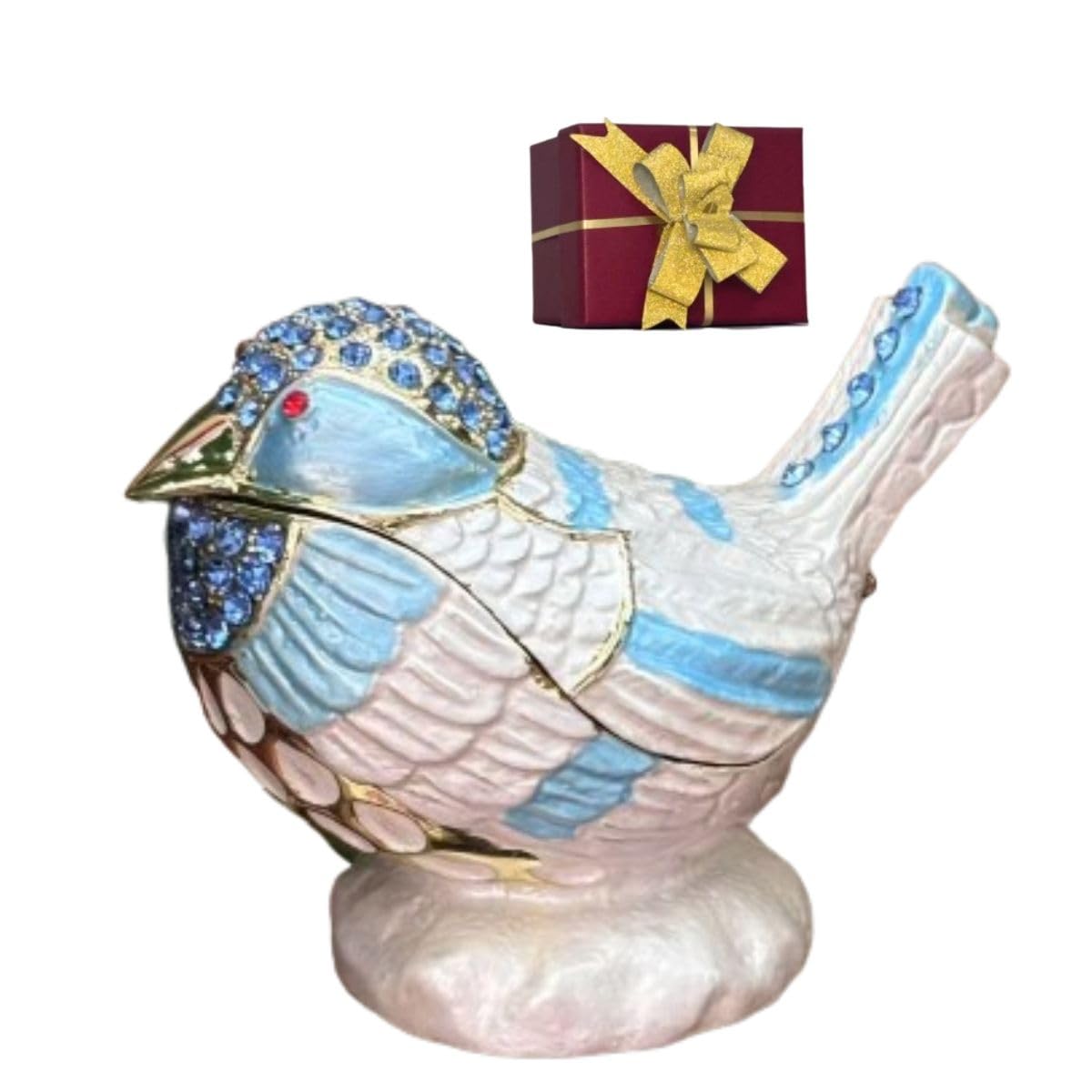 Valentine's Day Present Gift With Gift Box And Pull Bows, Large Size Bluebird Trinket Boxes Hinged, Hand-Painted Enamel Birds Jewelry Box, Love Bird Collectible Figurine Home Decor,Crystal Unique