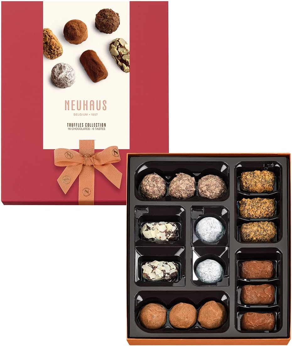 NEUHAUSBelgian Chocolate Truffle Assortment Collection – 16 Truffles – Classic Butter Truffle, Extra Dark, Coffee, Cognac, Speculoos-Cheescake and Marc De Champagne