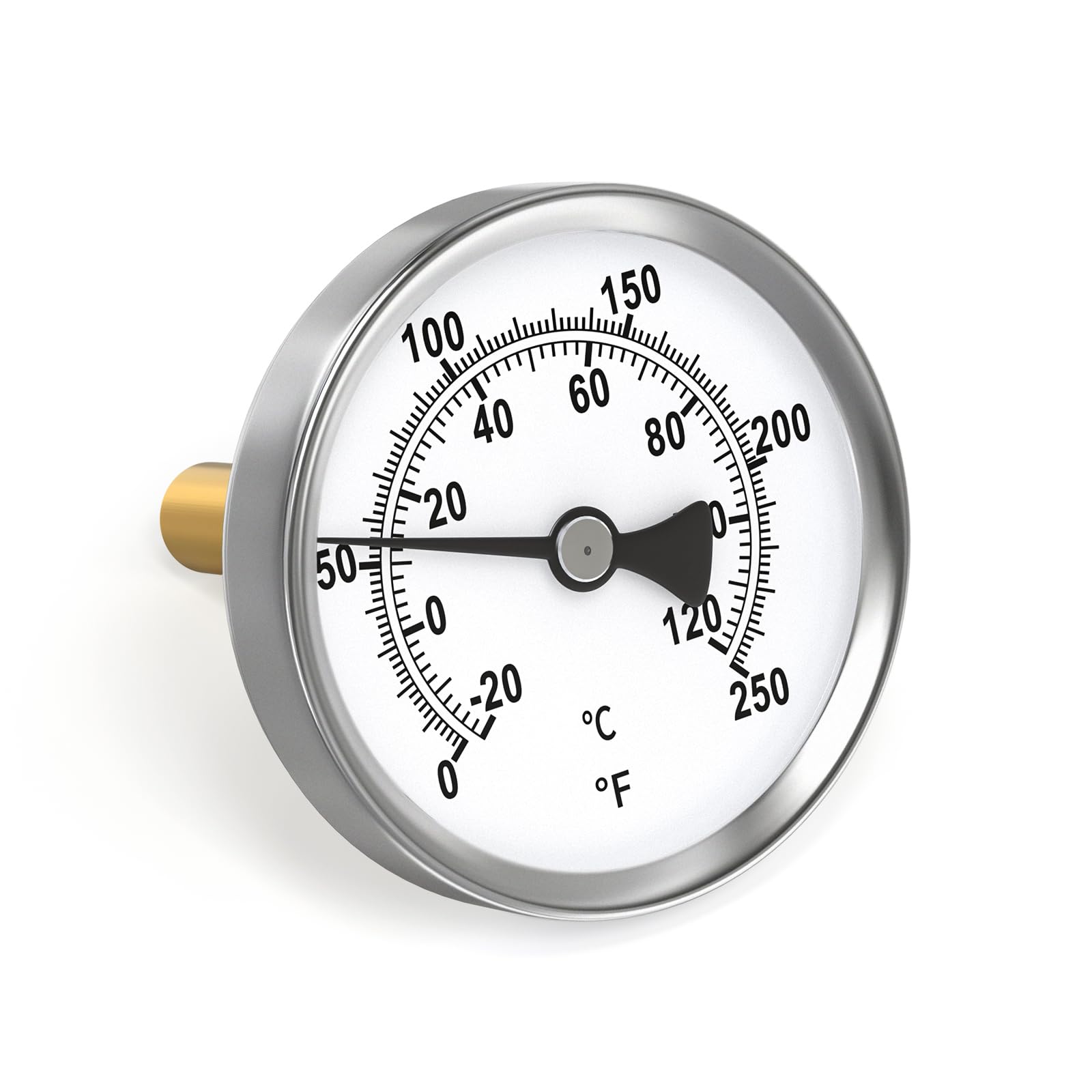 MEANLIN MEASURE 1/2" BSP Bimetal thermometer for hot water, boilers, and pipes，2-1/2" Dial, 2-1/4" Lead-Free Brass Stem，Temperature range -20~120℃/0~250℉, accuracy 2%,Center Back Mount