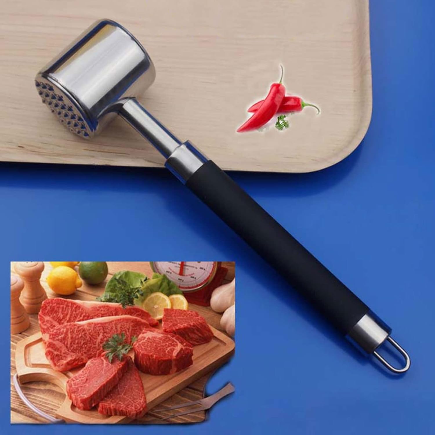 Food Hammer Meat Tenderizer Non-Slip Kitchen Supplies Household Products Stainless Steel Tools Accessories Meat Hammer