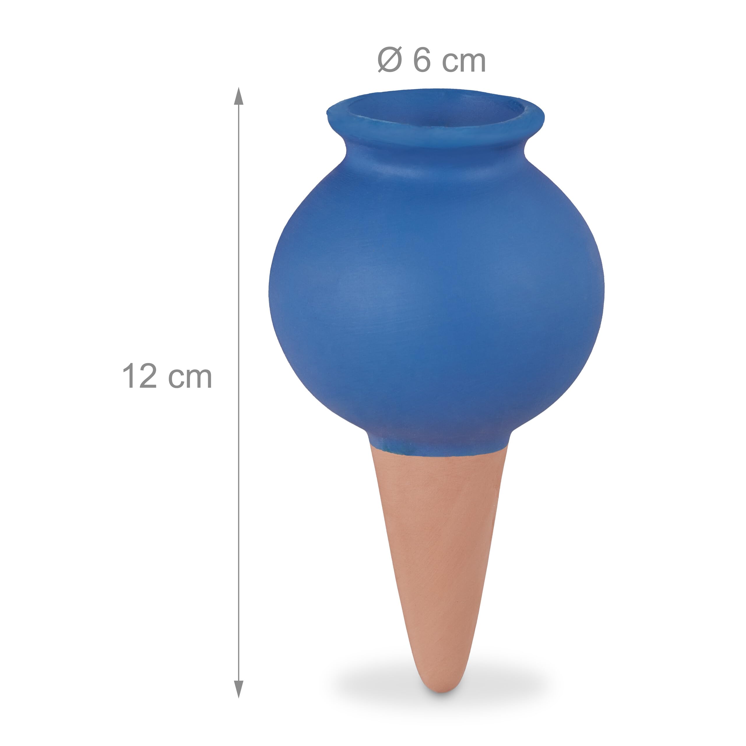 Relaxdays Arrosage en Terre Cuite, Lot de 10, céramique, pour intérieur (Chambre) et extérieur (Balcon) Bleu et Marron