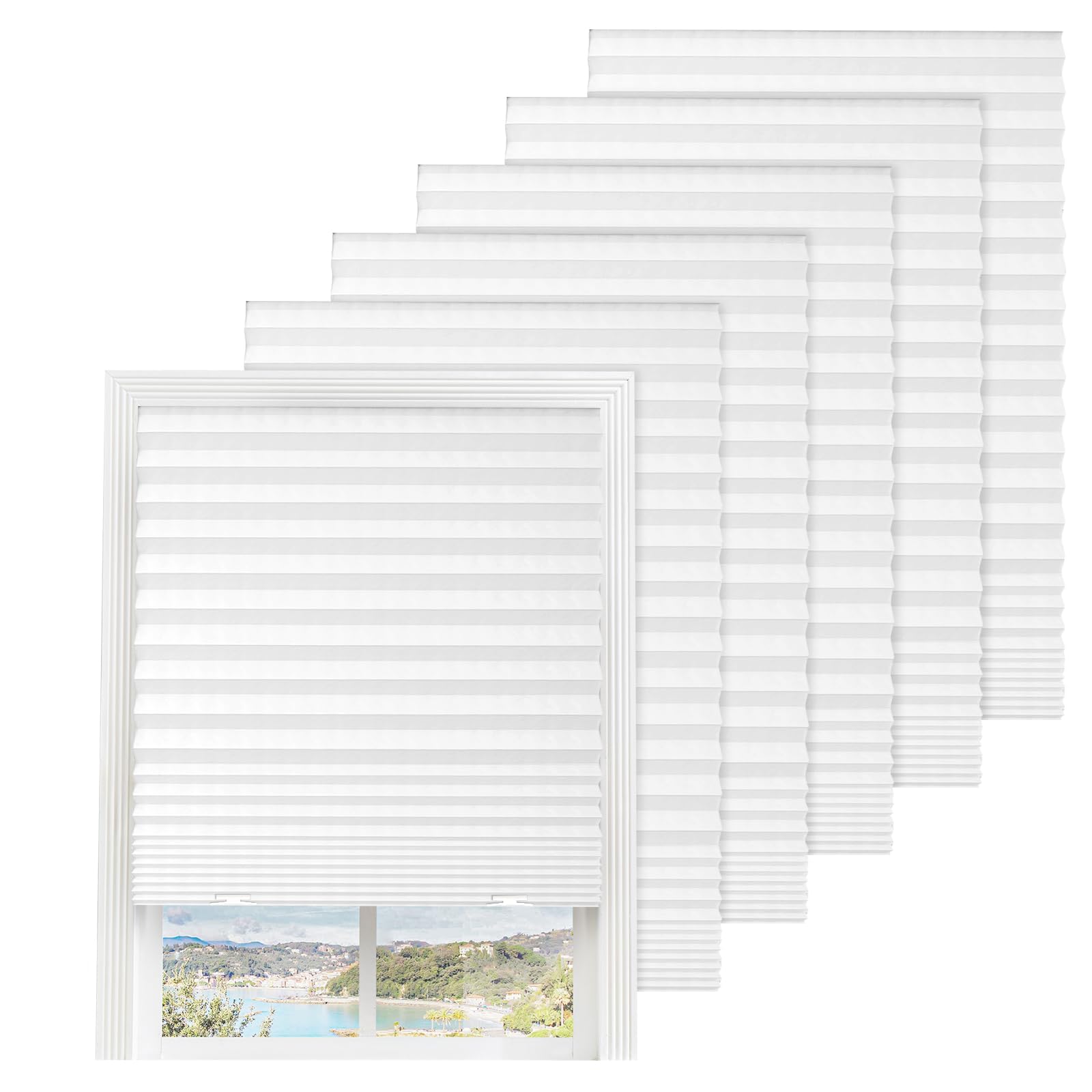 Xygobla 4Pcs Temporary No Drill Window Blinds | Non-Woven Fabric, Cut-to-Size & Self-Adhesive Fit Light Filtering Privacy Protection | with 8 Clips–for Bedroom Kitchen, Bathroom(White, 60 * 150cm)