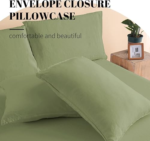 Miniatura 3 de NATUREFIELD Juego de sábanas de 100 % lino, sábanas de lino francés lavado extra suave, ropa de cama que absorbe la humedad, sábana bajera de 4