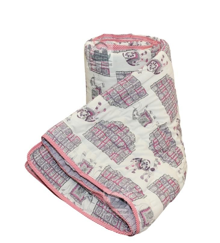 PINAARAS INTERIOR Cotton Doher 3 Layer AC Dohar 120 GSM Rajasthani Traditional Lightweight Jaipuri Dohar Ultimate Comfort Double Bed - PURPAL (85X100 Inch)-image-12