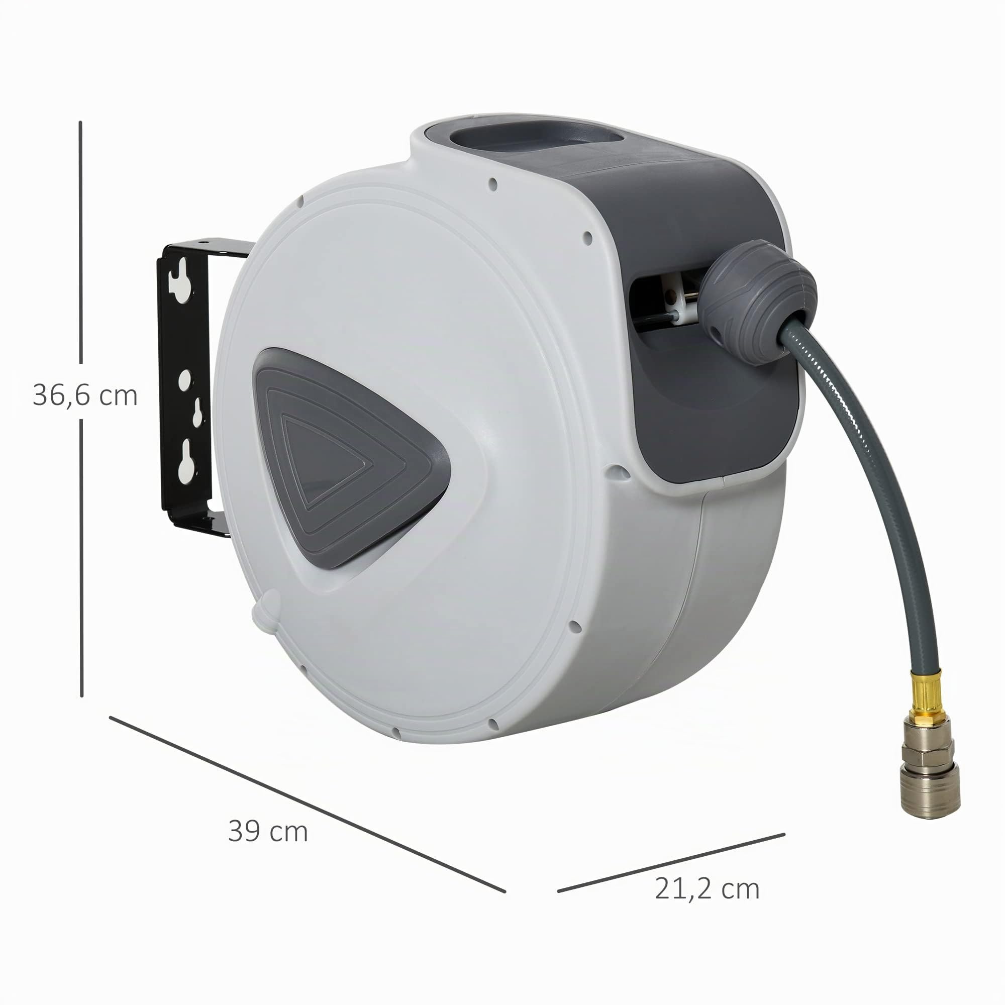 DURHAND Enrouleur de Tuyau à Air Comprimé Automatique 15 m + 1,4 m Gris