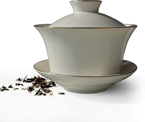 Miniatura 3 de Gaiwan - Juego de taza de té grande de porcelana blanca Sancai, patrón de belleza Blum (16 onzas de flor grande)