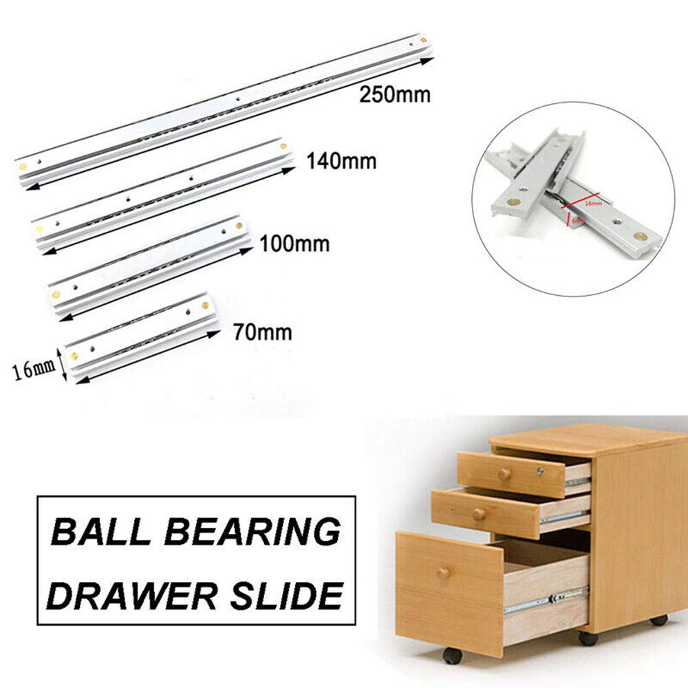 TOOLDO Pair of Heavy Duty Ball Bearing Drawer Runner Slides Draw Depth for 16mm Full Extension Drawer Runners 16mm Wide x 140mm - Image 4