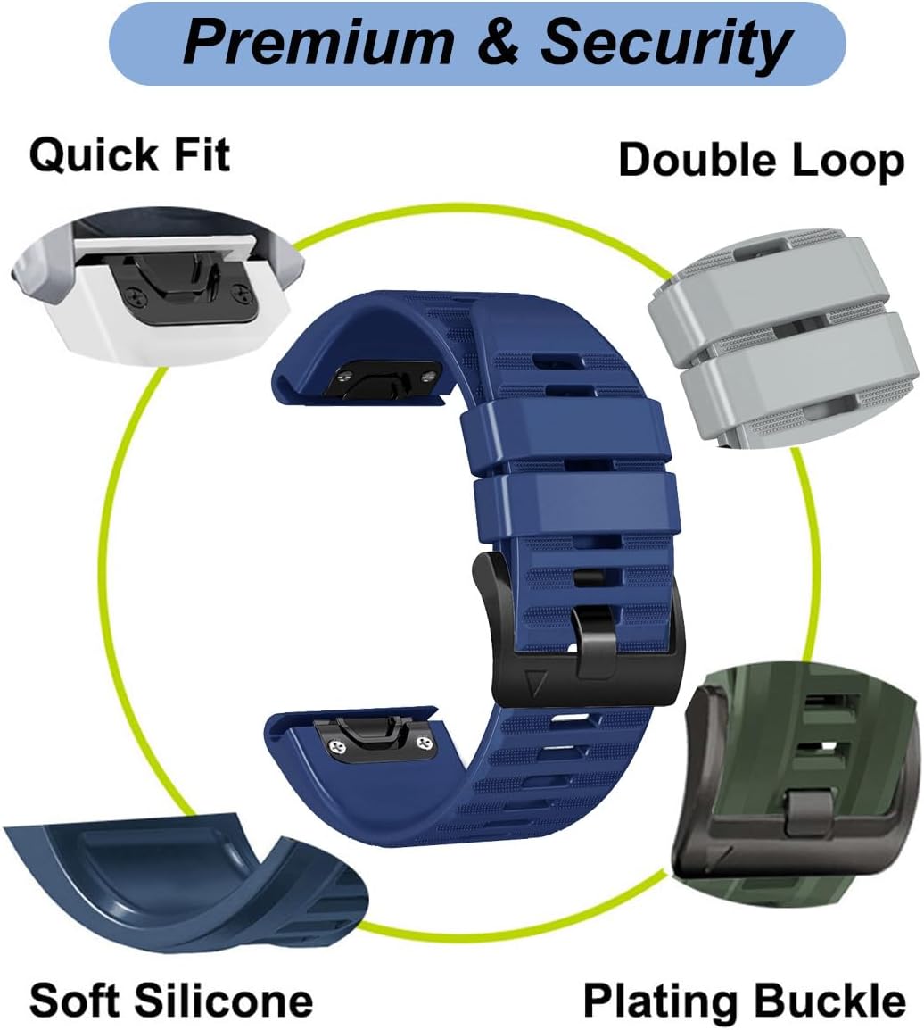 Watch Band for Garmin Fenix 6/Fenix 7/Fenix 8 (47mm)/Fenix 5/Fenix E (47MM), 22mm Silicone Watch Bands Quick Fit Strap for Garmin Smartwatch - Image 4